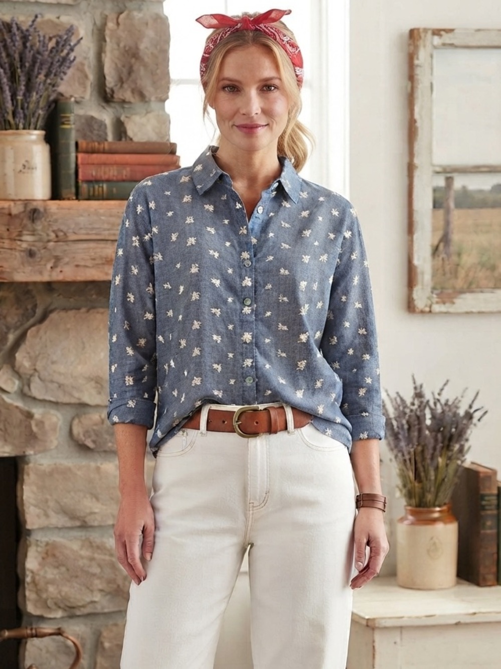 Haver & Blair London Pointelle Blouse w Ivory Embroidery
